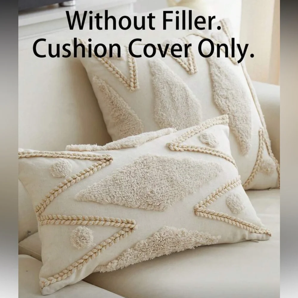 2-Piece Boho Textured Pillow Covers Set | Square + Lumbar | Neutral Decor
